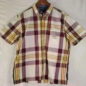 Vintage Y2K Tommy Hilfiger Jeans Plaid Short Sleeve Button Down Shirt sz XL